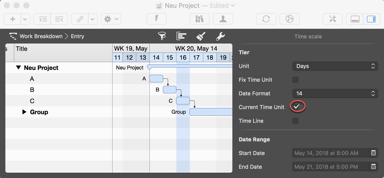 Display current unit of the time scale