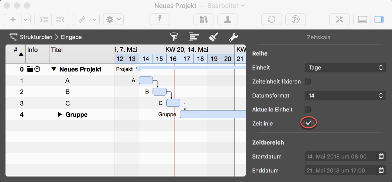 Zeitlinie in der Zeitskala einblenden Zeitlinie in der Zeitskala einblenden