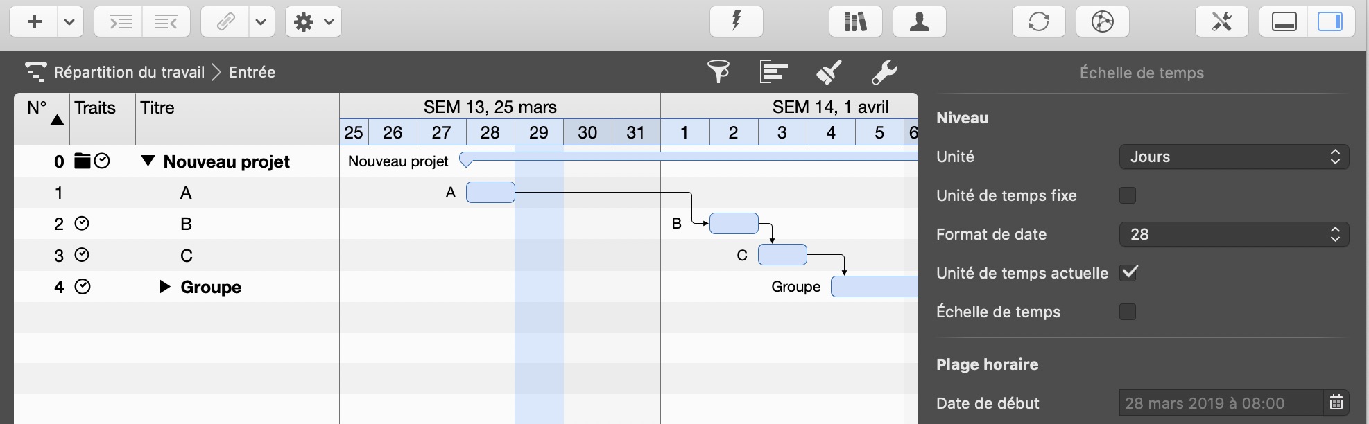 Affichage de l'unité actuelle de l'échelle de temps Affichage de l'unité actuelle de l'échelle de temps