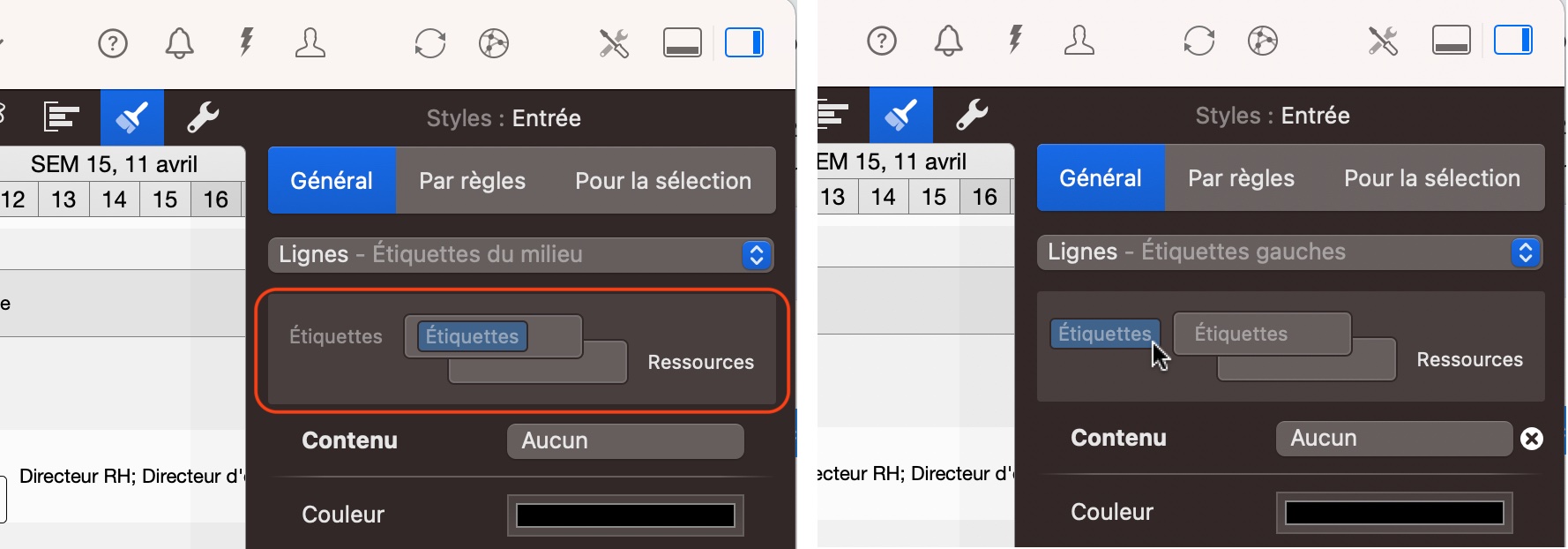 Sélectionner l'étiquette à modifier