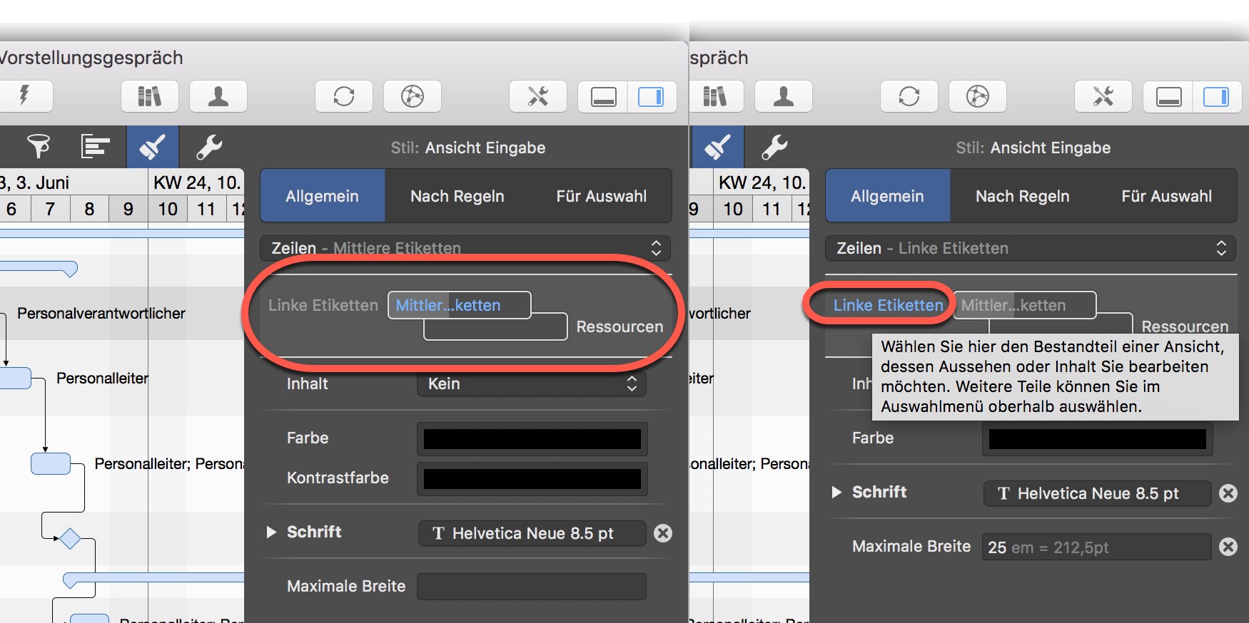 Zu änderndes Etikett auswählen