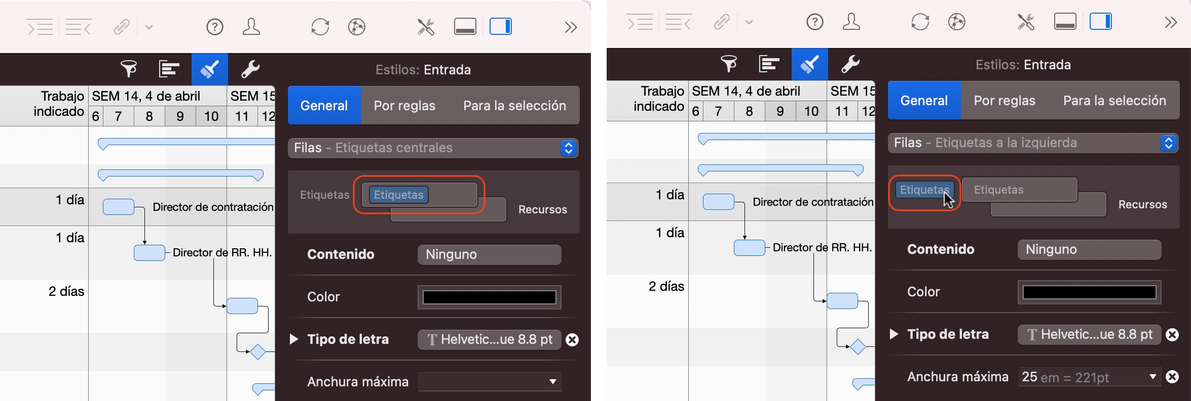 Seleccione la etiqueta que desea cambiar Seleccione la etiqueta que desea cambiar
