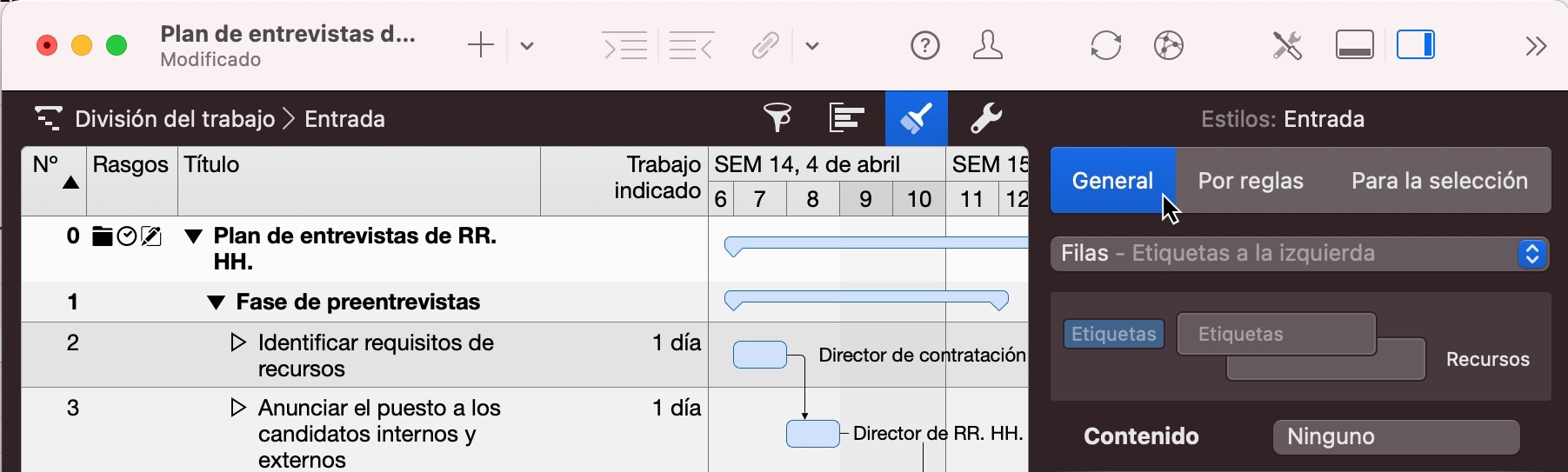 La pestaña 'General' del Inspector de Estilos