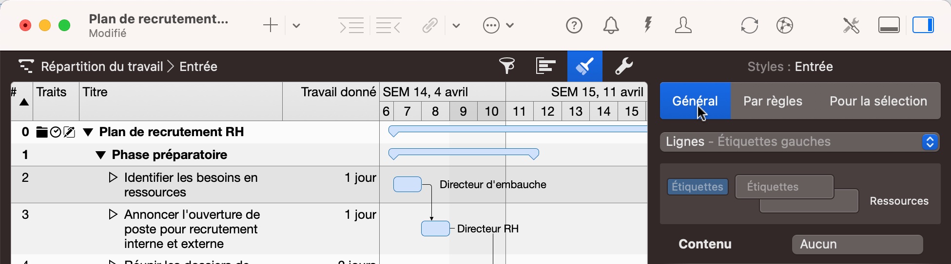 L'onglet 'Général' de l'inspecteur Styles