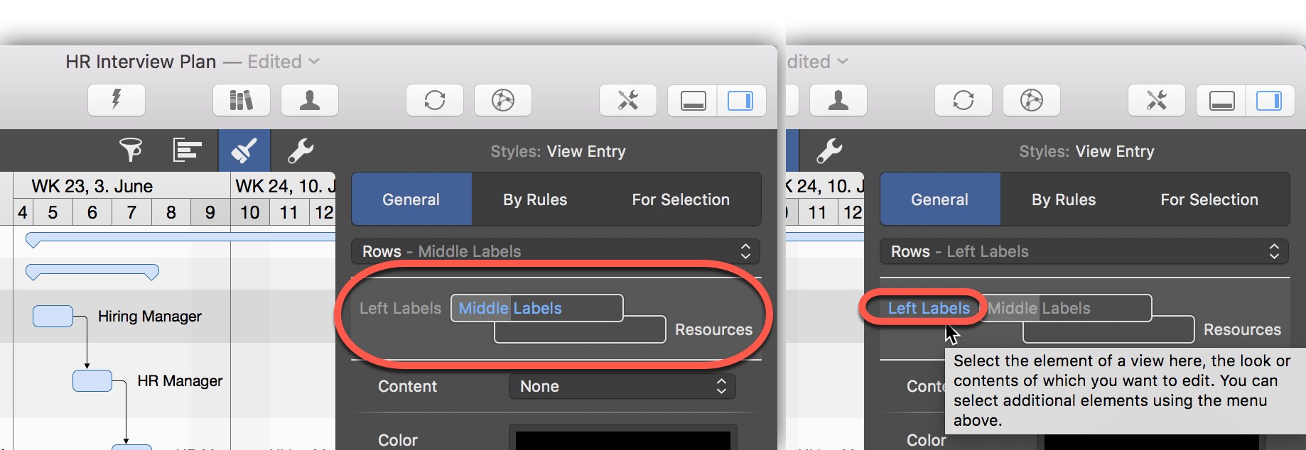 Select the label to be changed Select the label to be changed