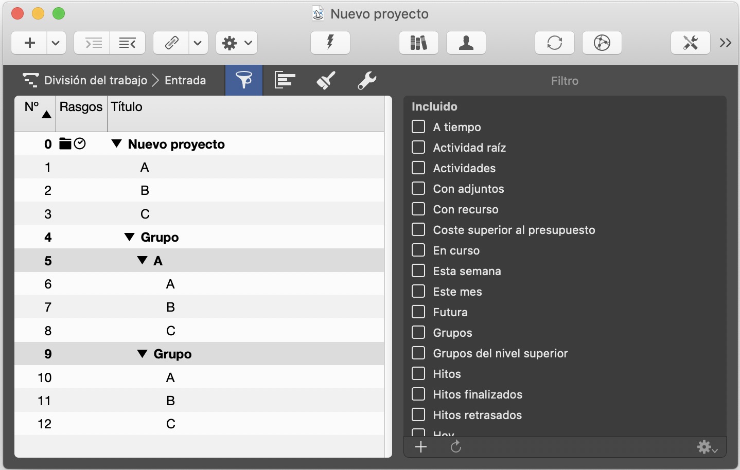 Resultados filtrados en Merlin Project