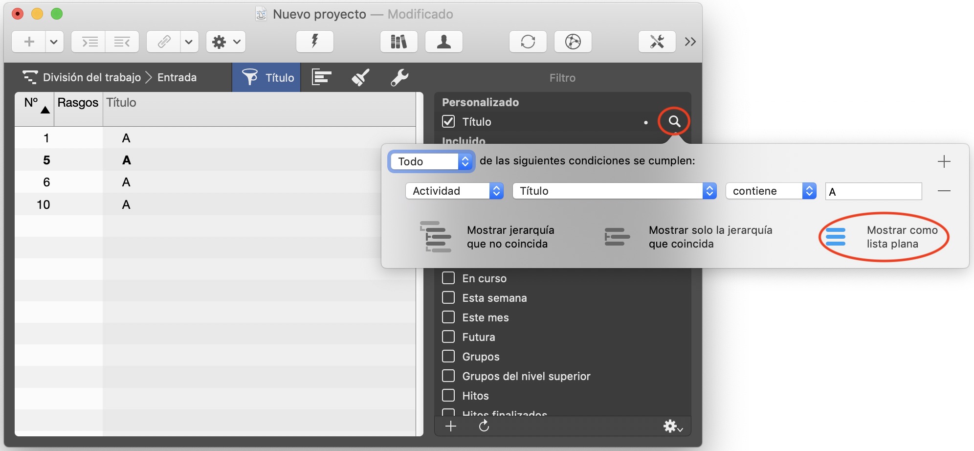 Resultados filtrados en Merlin Project Resultados filtrados en Merlin Project