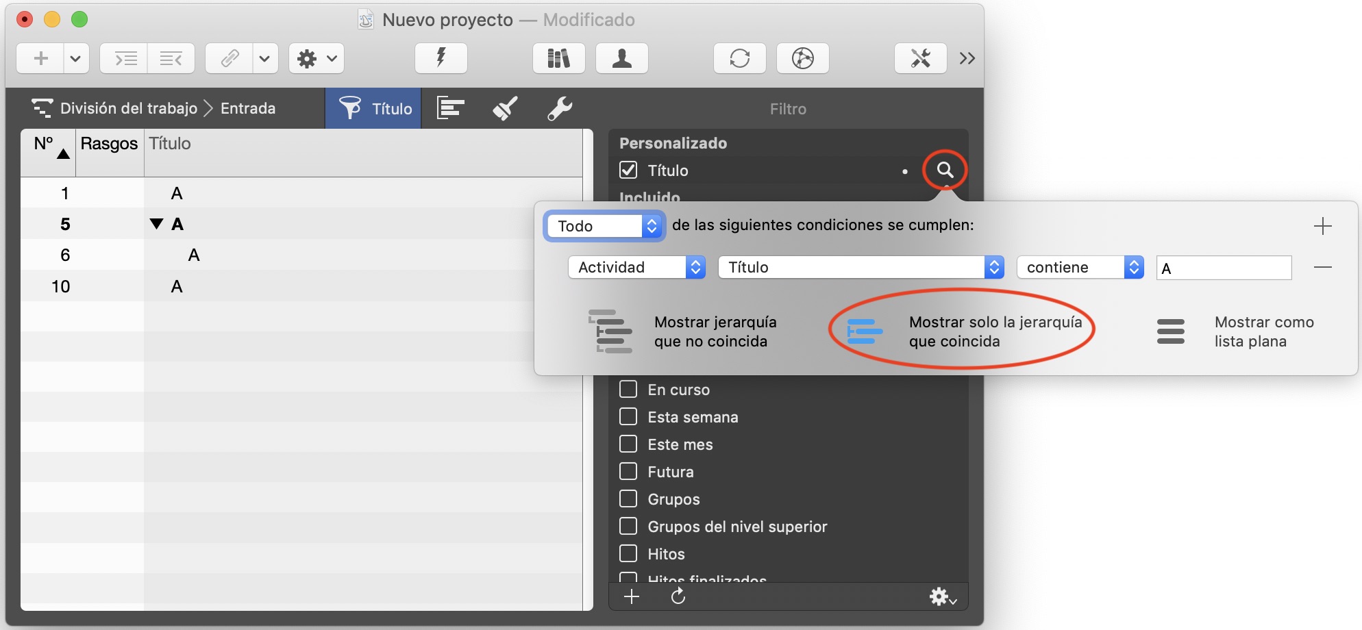 Resultados filtrados en Merlin Project Resultados filtrados en Merlin Project
