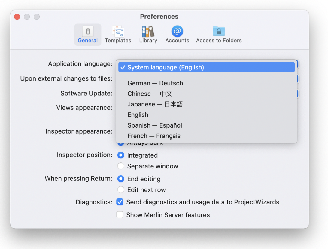 Select the language in Merlin Project Select the language in Merlin Project
