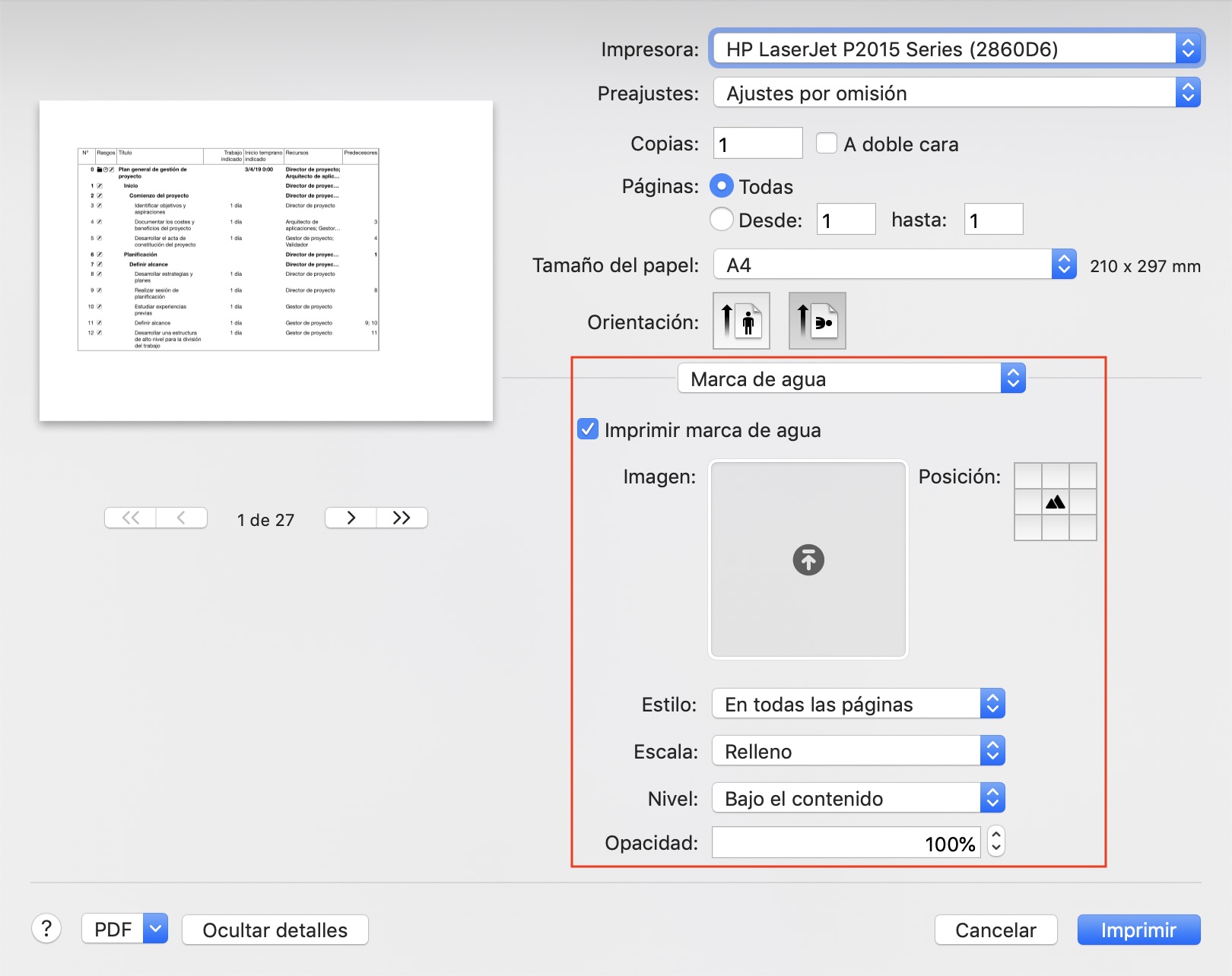 Marca de agua en Merlin Project
