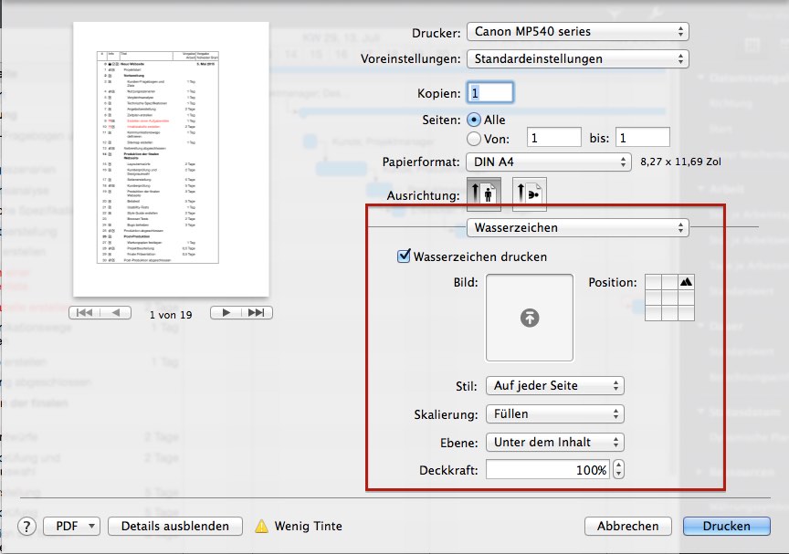 Wasserzeichen in Merlin Project