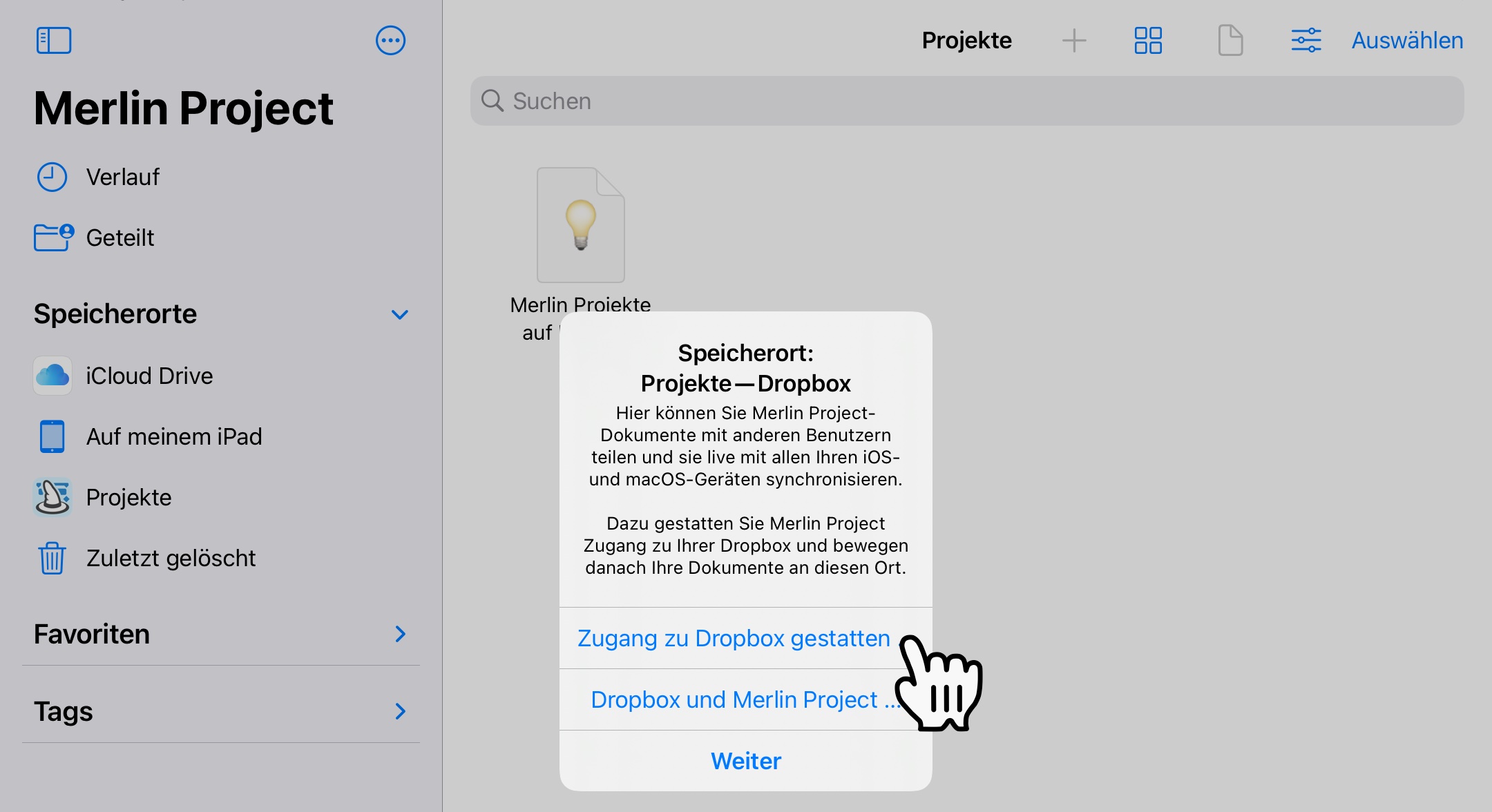 Merlin Project Zugang zur Dropbox gestatten Merlin Project Zugang zur Dropbox gestatten