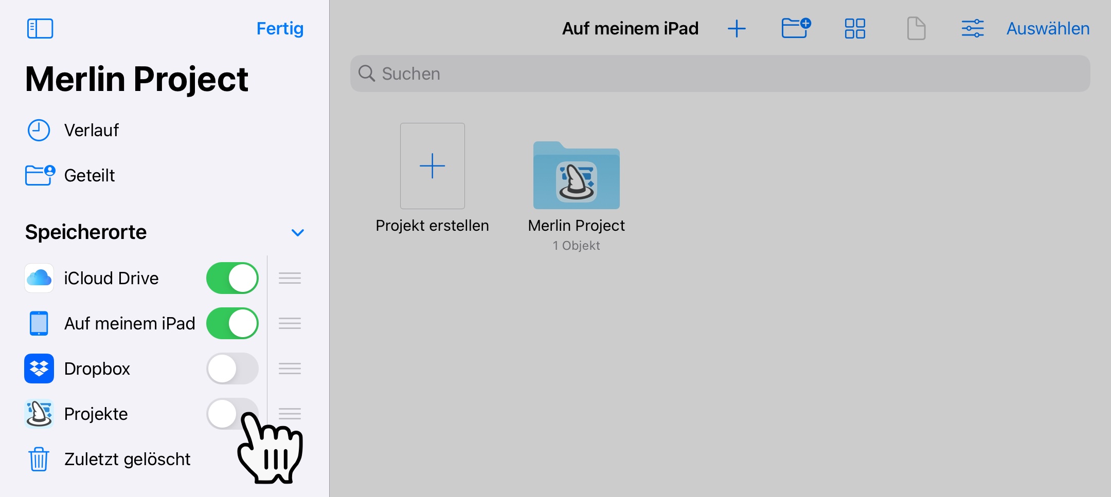 Merlin Projekte auf Dropbox aktivieren