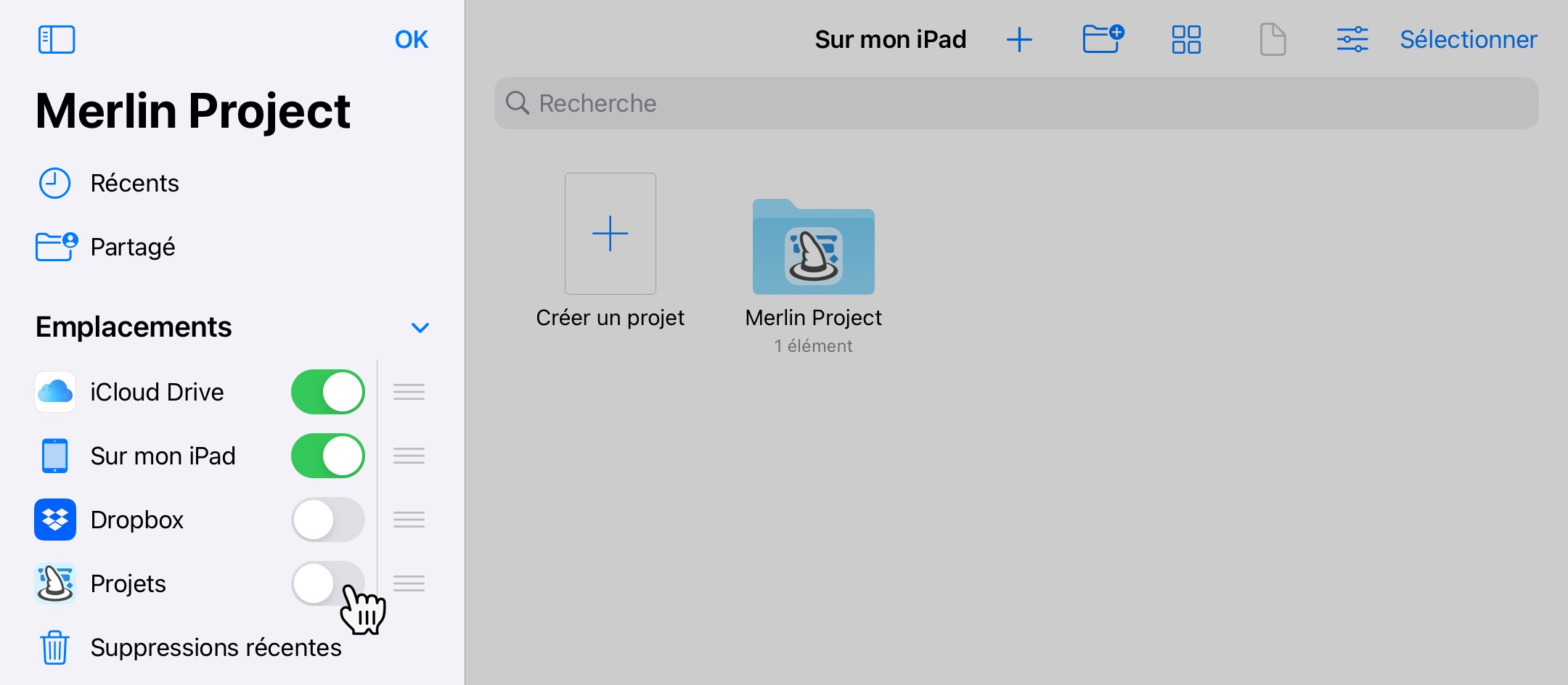 Activez les projets de Merlin sur Dropbox
