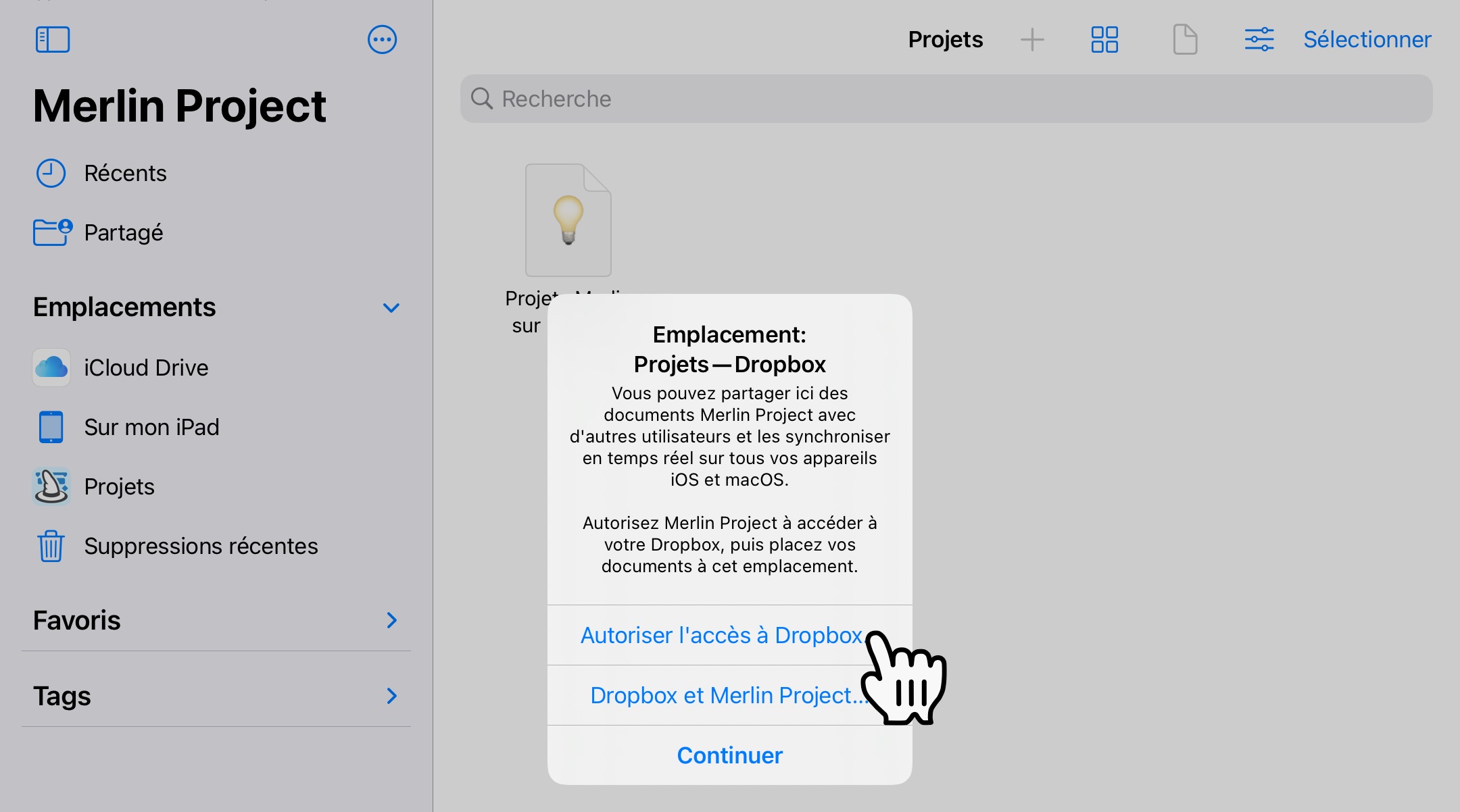 Autoriser l'accès de Merlin Project à Dropbox