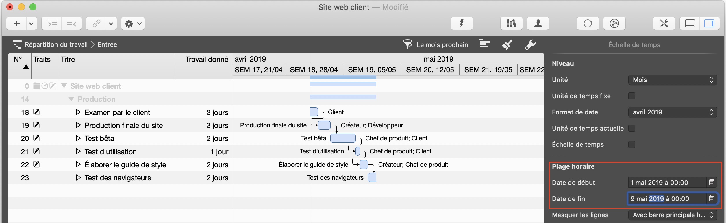 Limiter la plage de temps visible