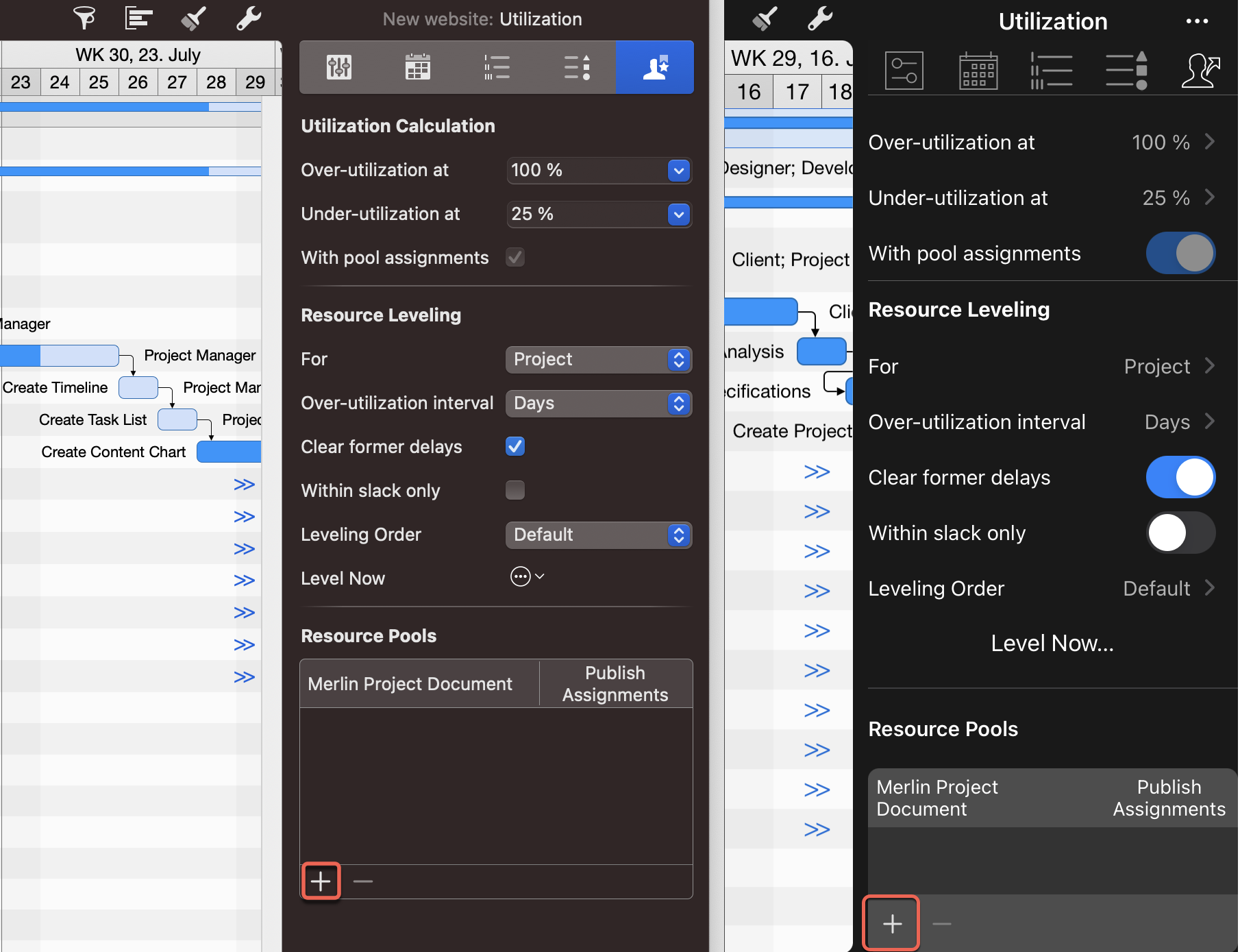 Utilization Settings on mac and  iPad