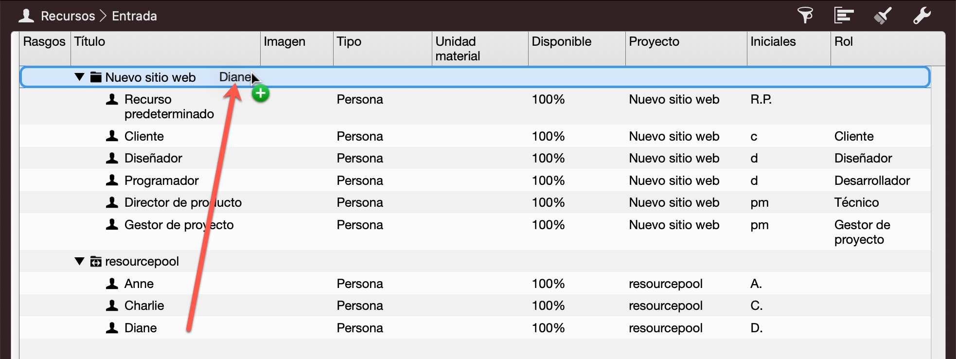 Insert a new resource and adopt the resource pool item