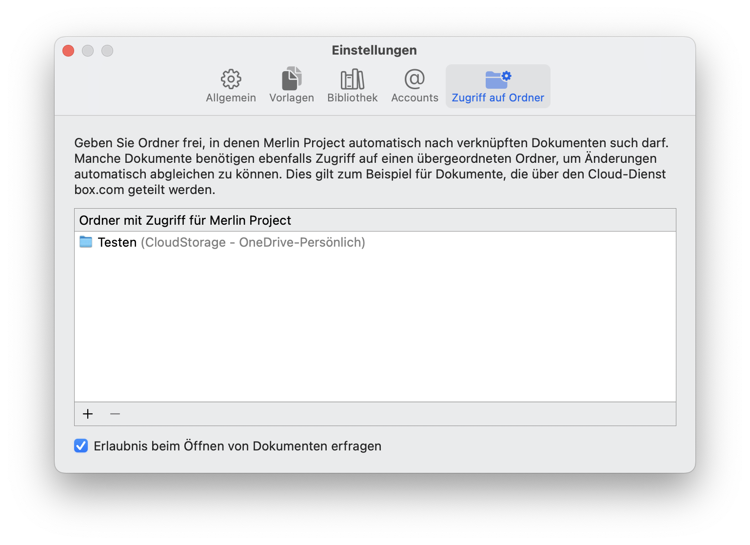 Ordner für Merlin Project freigeben