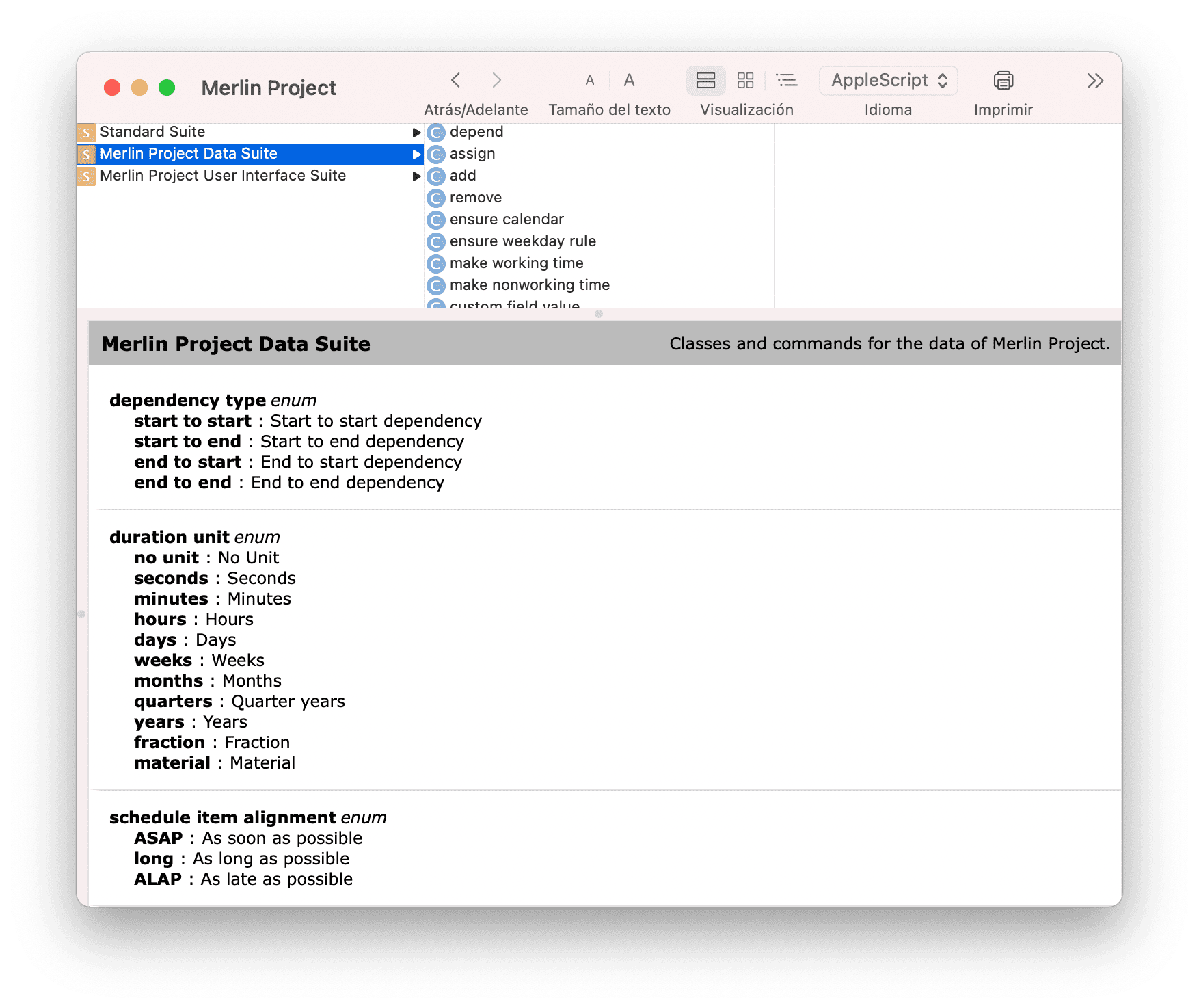Diccionario AppleScript del Merlin Project