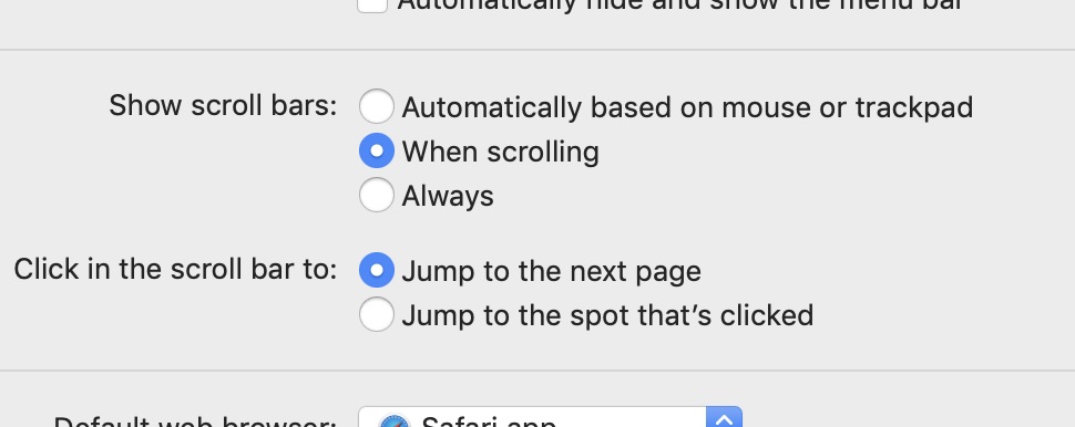Scroll bars settings