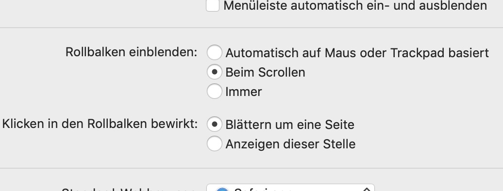 Einstellungen der Rollbalken