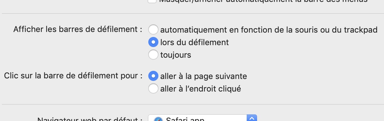 Paramètres des barres de défilement