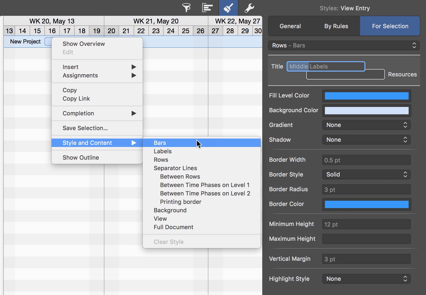 Merlin Project Styles inspector
