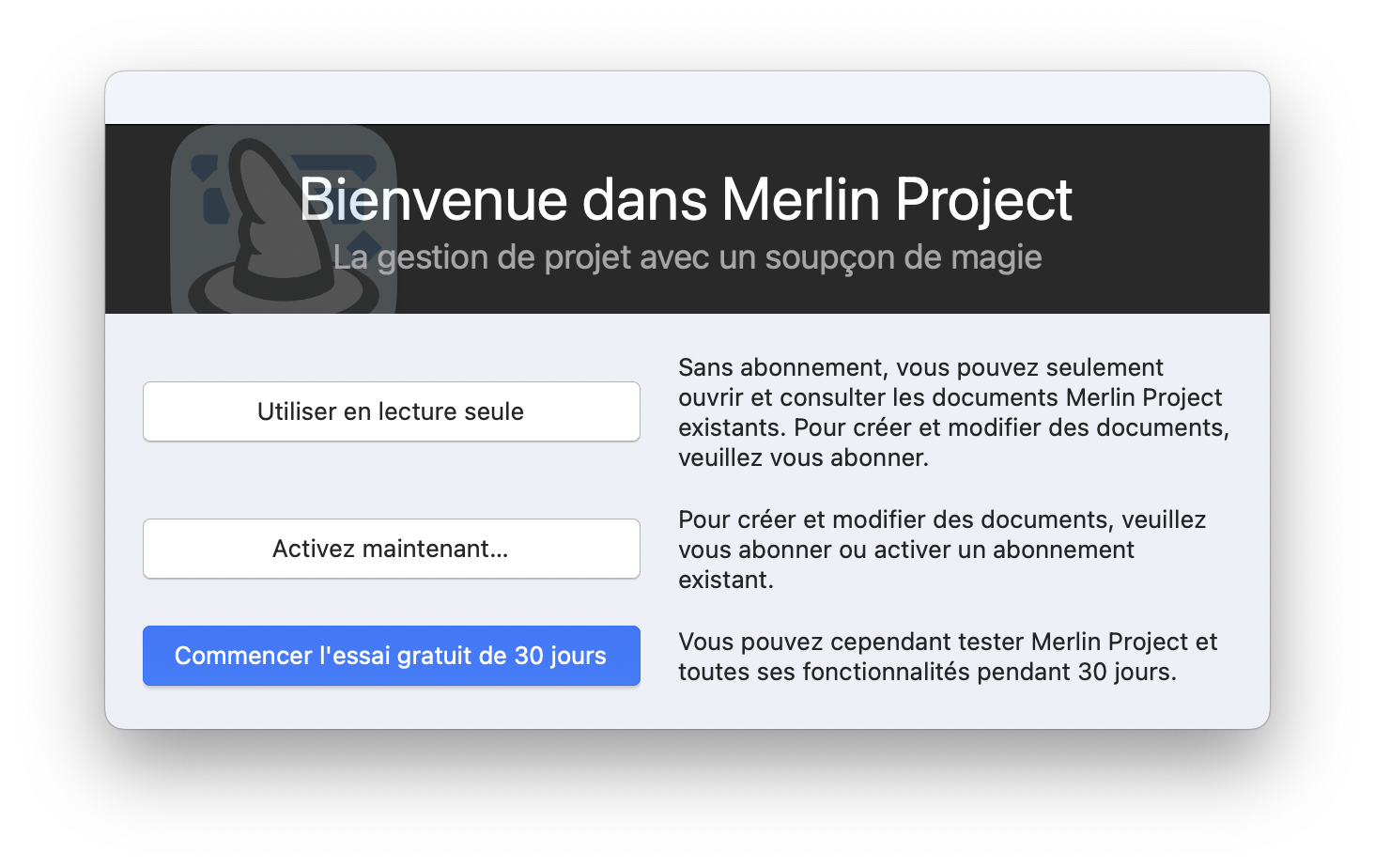 Écran de démarrage dans Merlin Project Écran de démarrage dans Merlin Project