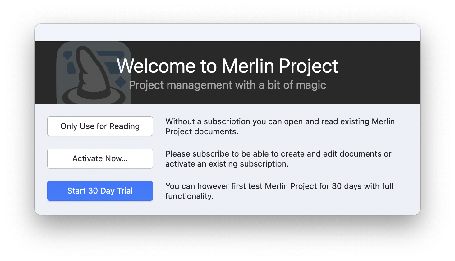 Start screen in Merlin Project