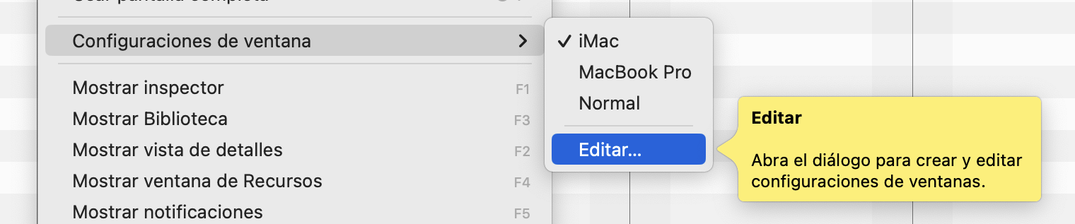 Ventana > Configuraciones de ventana > Editar...