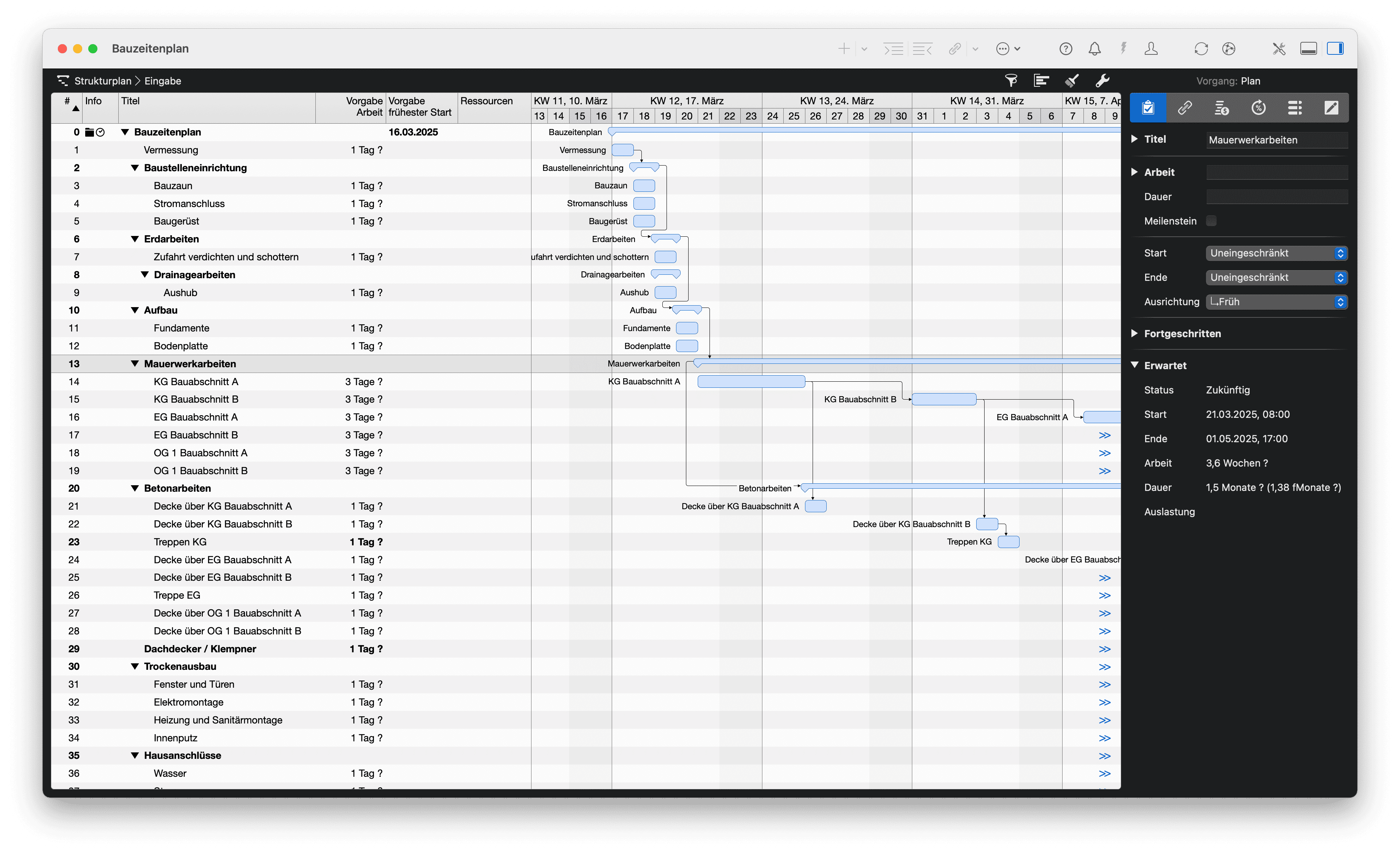 Calendrier de construction