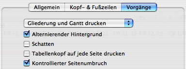 Druckoptionen der Vorgänge