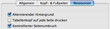 Druckoptionen der Ressourcen