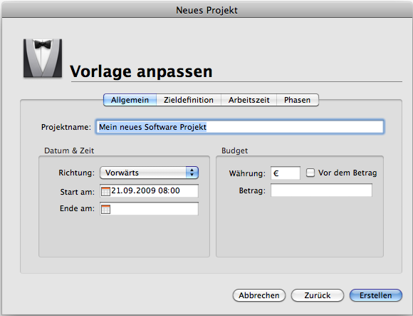 Die Eingabe der allgemeinen Projektdaten